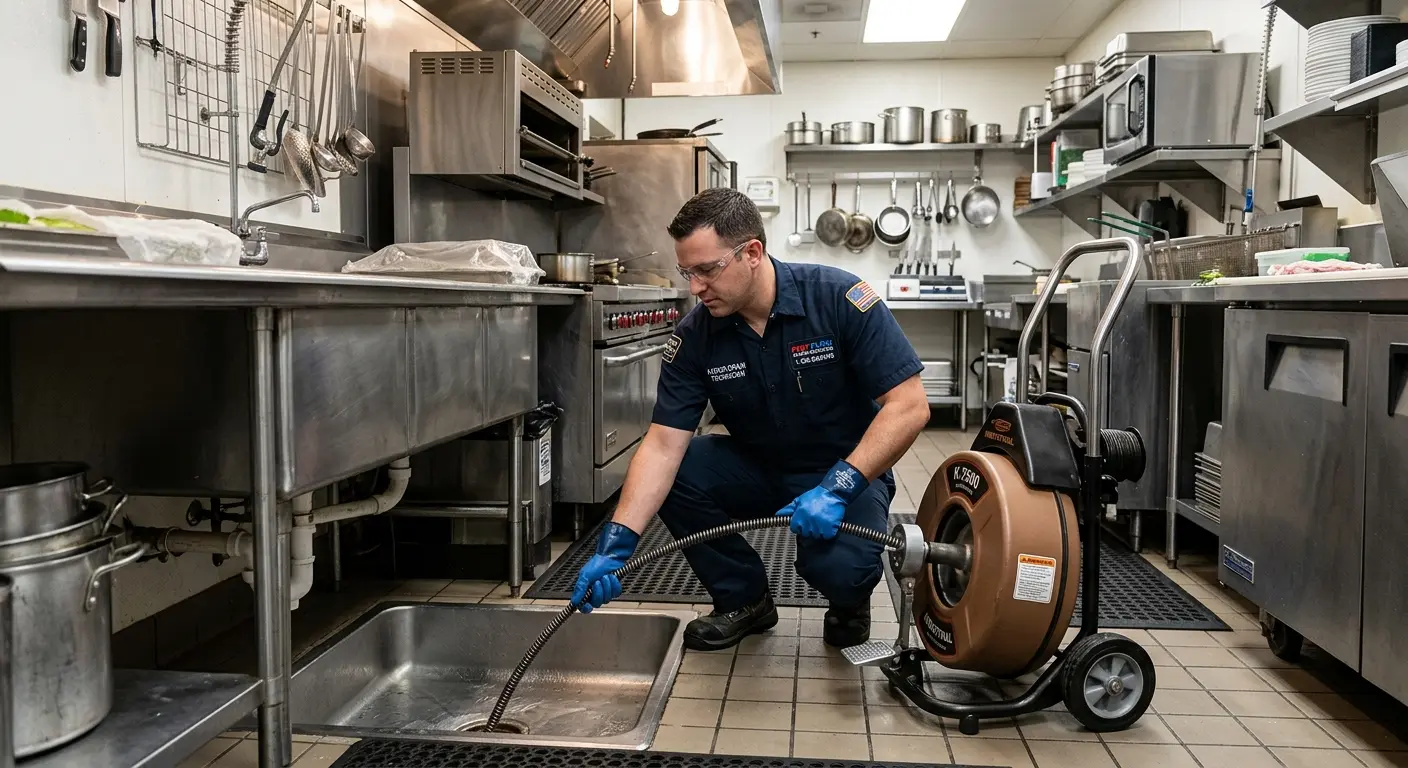 Commercial drain cleaning service in a restaurant kitchen in Heartland