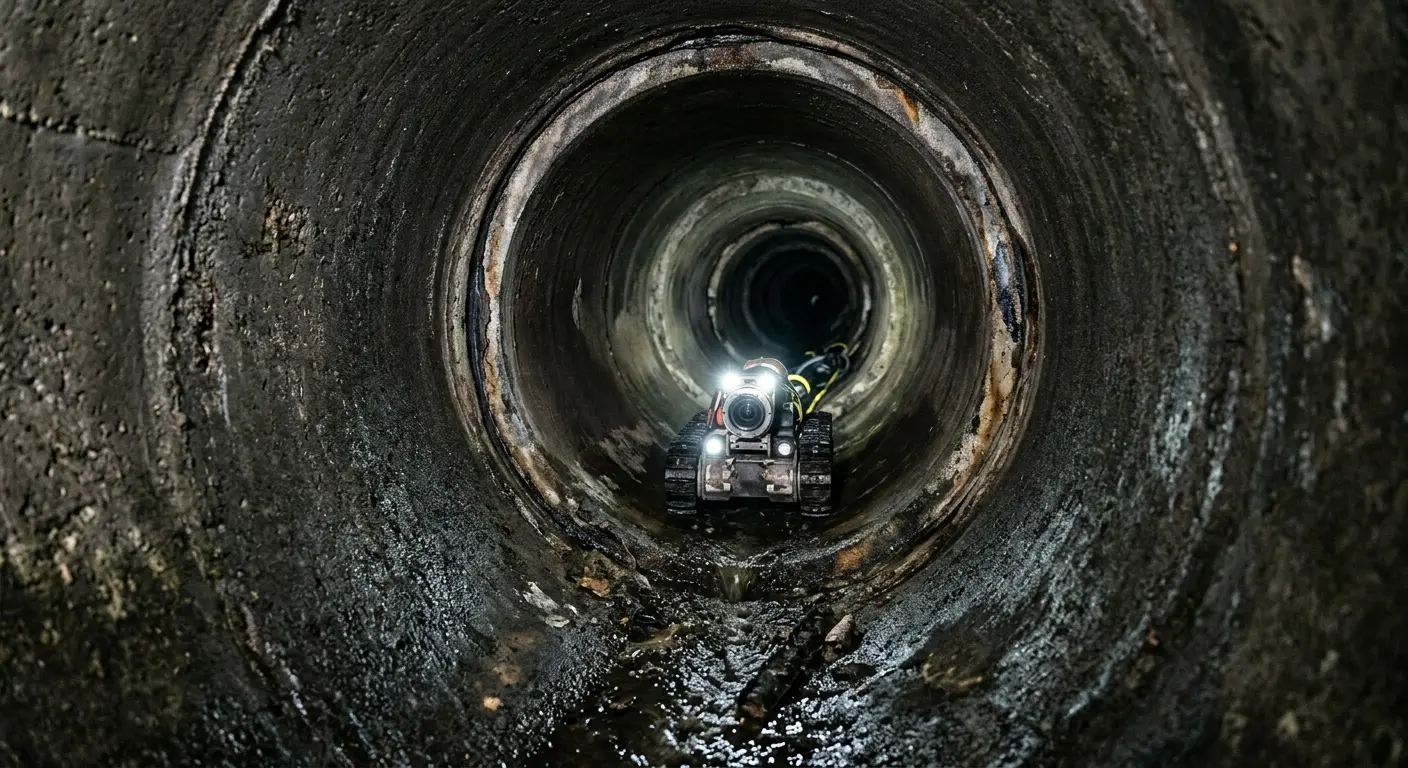 Robotic sewer camera inspecting pipe interior for Sewer Line Cleaning in Heartland